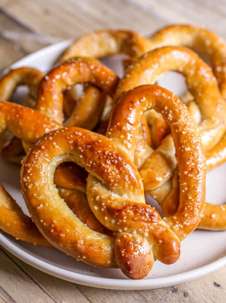 Soft pretzels on a plate