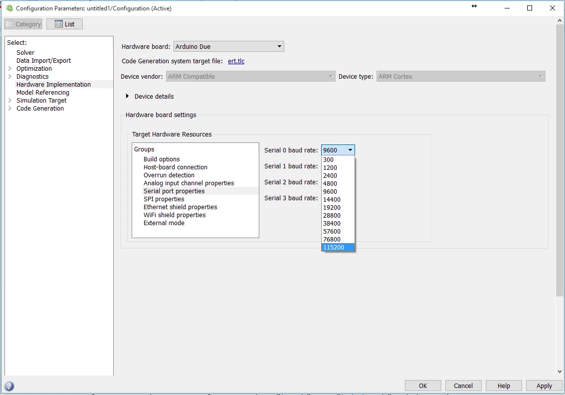 Setting serial baud rate