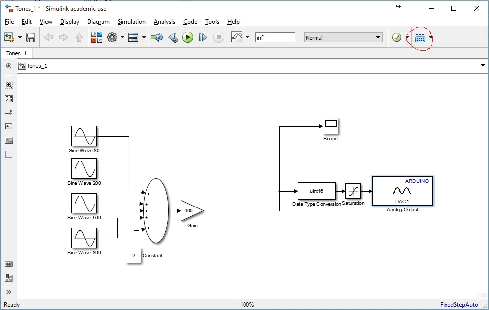 Tone generation Simulink model