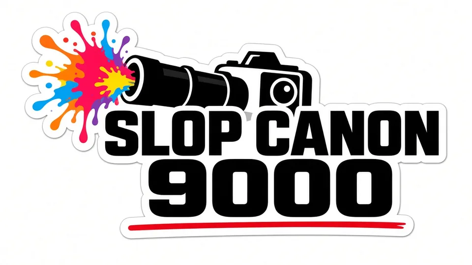 Bold SLOP CANON 9000 wordmark sticker with a camera silhouette and paint splat